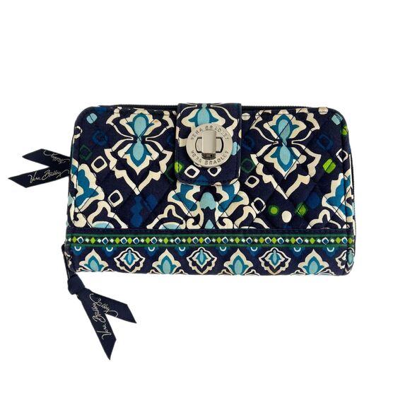Vera Bradley Handbags - VERA BRADLEY Turnlock Wallet RIFD Pattern Blue Ink Zip Around Large Quilted